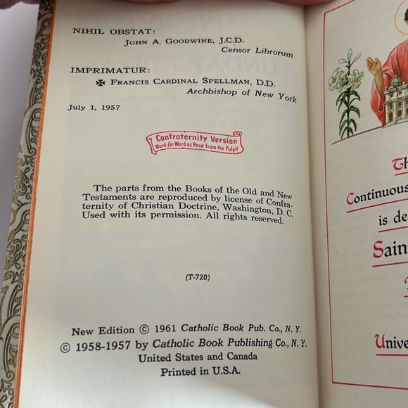 Vintage 1961 St. Joseph Continuous Sunday Missal Confraternity Version - Picture 2 of 12